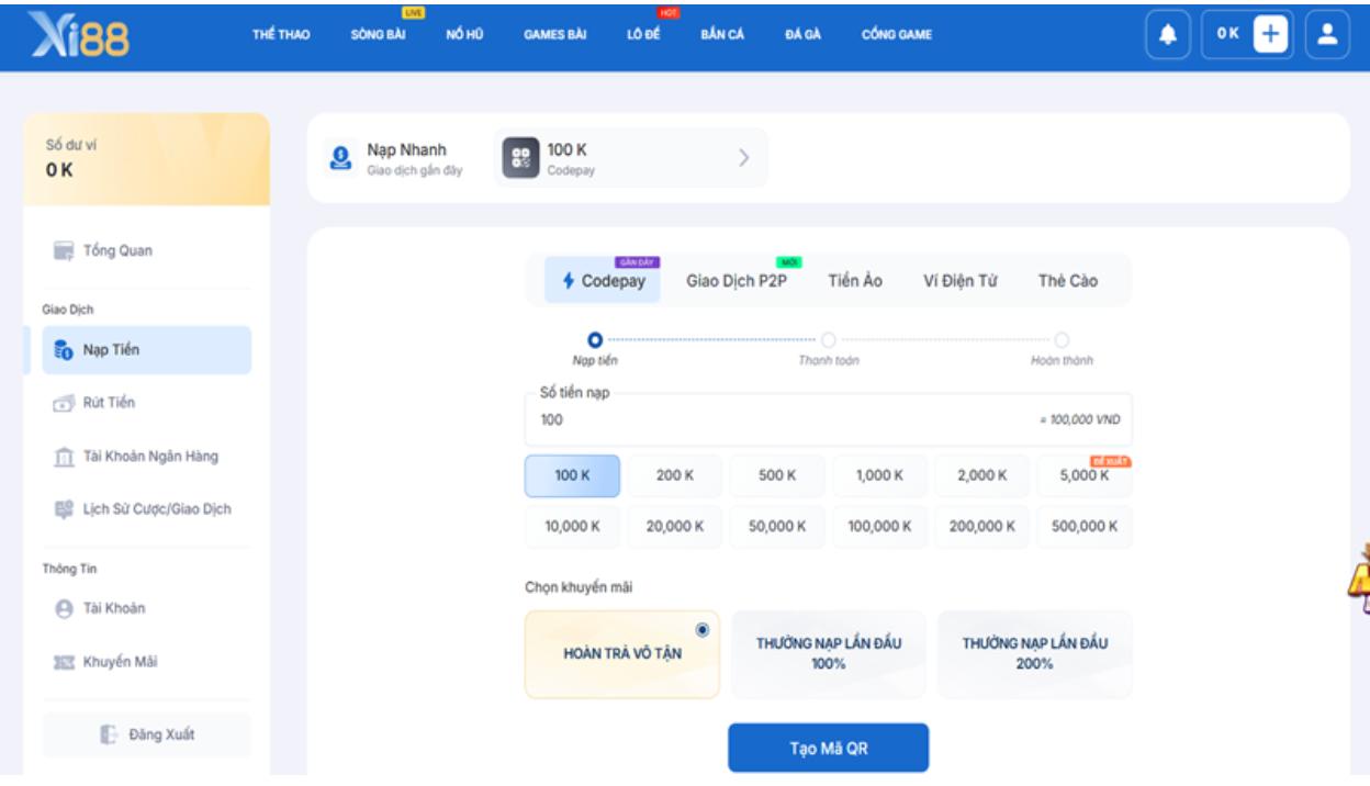 Hướng dẫn nạp tiền Xi88
